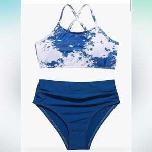 SOLY HUX Girl's Spaghetti Strap Bikini Two Piece Swimsuits Blue Ruched 160